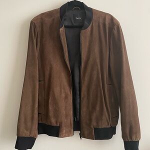 Theory Goat Leather Suede Bomber in Brown